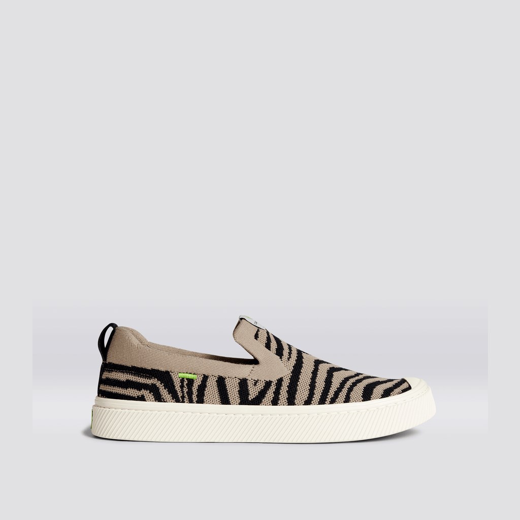 IBI Slip-On Cariuma Low Top Bamboo Weave Knit Vegan Zebra Print Homme | ARS-8099061